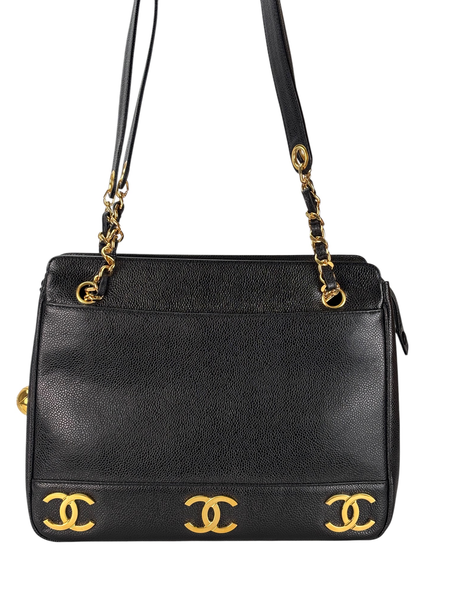 CHANEL - Black Caviar Triple CC Shoulder Tote Bag