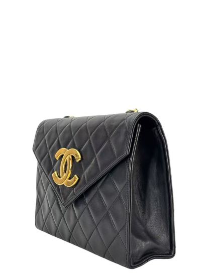 CHANEL - Big CC Logo Shoulder Bag Black Lambskin Gold Hardware