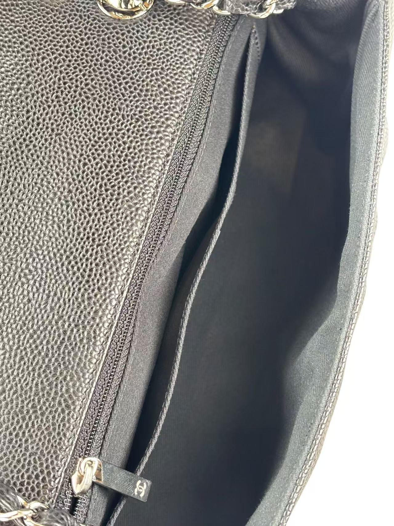CHANEL - CC Logo Chain Shoulder Bag Black Caviar Sliver Hardware