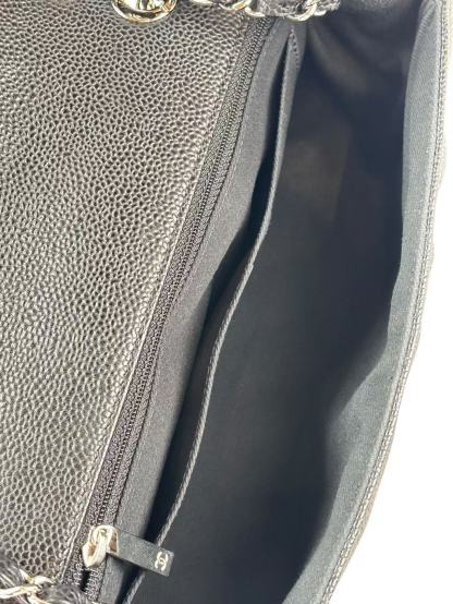 CHANEL - CC Logo Chain Shoulder Bag Black Caviar Sliver Hardware