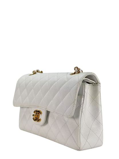 CHANEL - Double Face Small Classic Double Flap Bag White Caviar Gold Hardware (CF23)