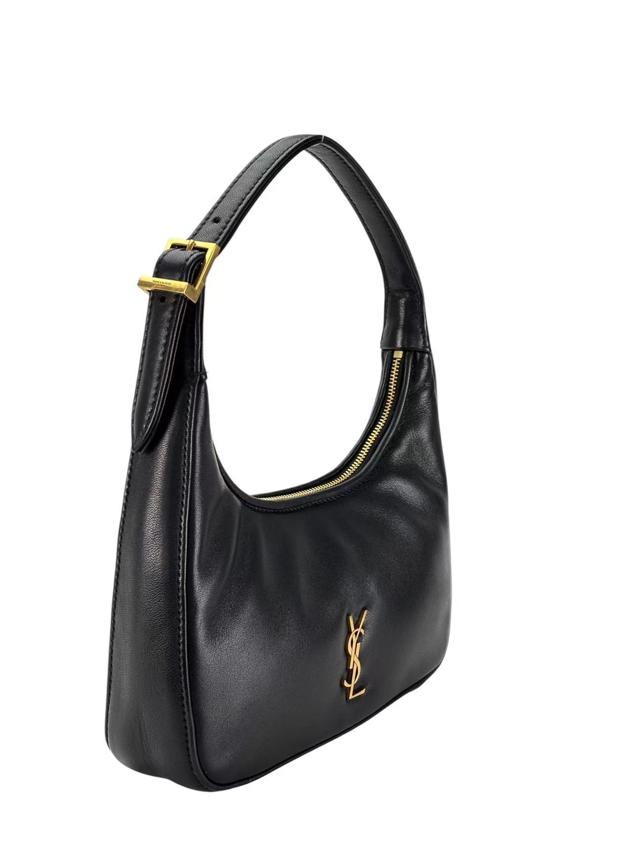 SAINT LAURENT - Black Lambskin Calypso YSL Hobo Bag