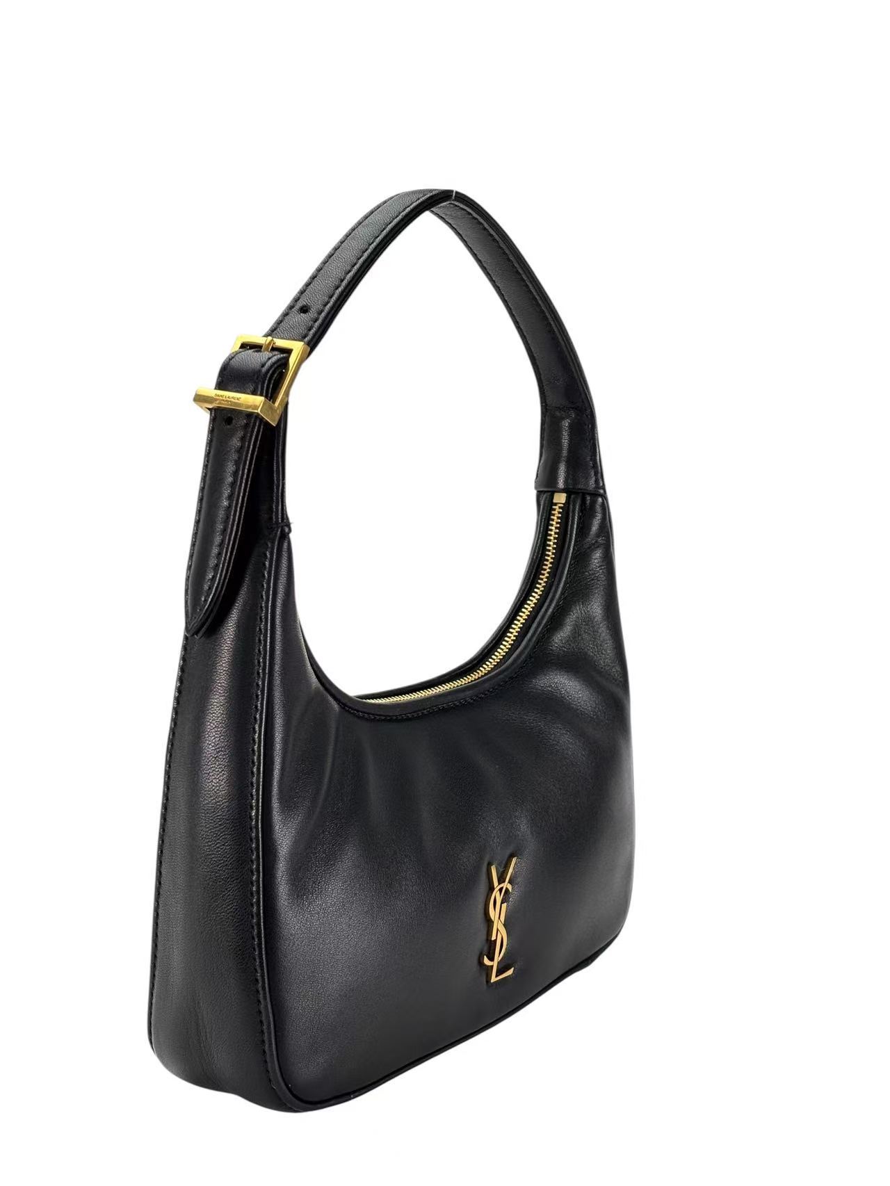 SAINT LAURENT - Black Lambskin Calypso YSL Hobo Bag