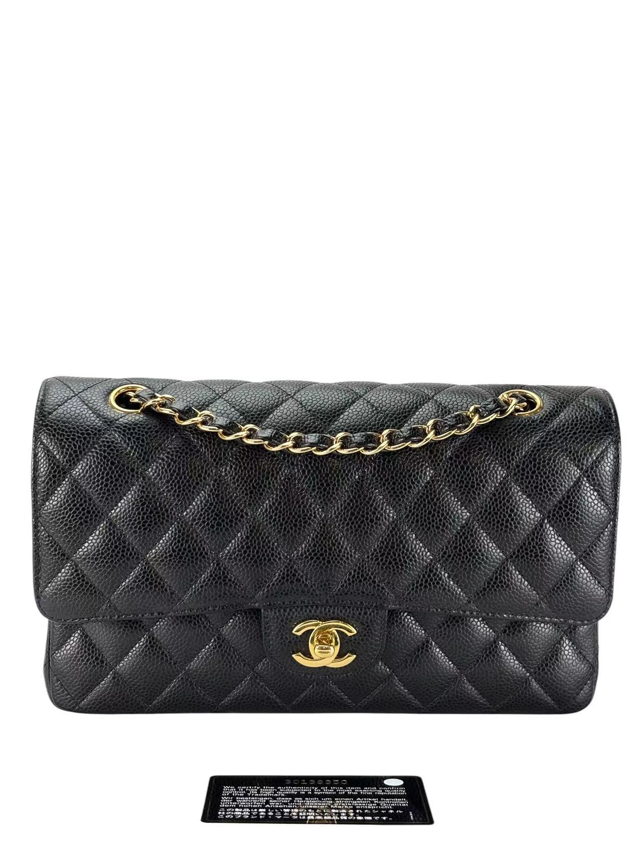CHANEL - Medium Classic Double Flap Bag Black Caviar Gold Hardware (CF25) 