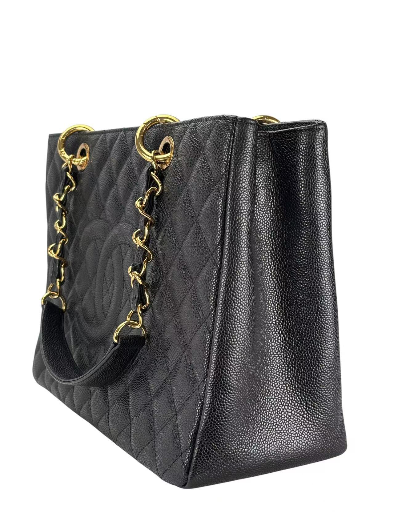 CHANEL - Black Caviar Quilted Grand Shopping Tote GST Gold Hardware