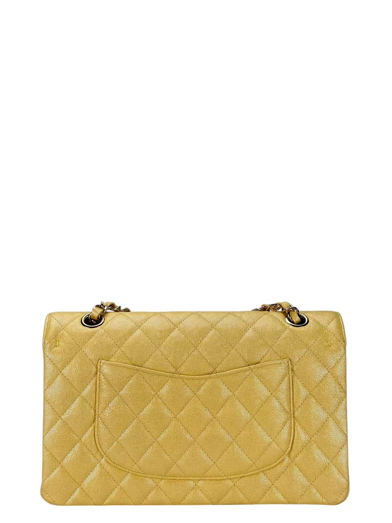 CHANEL - Medium Classic Double Flap Bag Yellow Calfskin Gold Hardware (CF25)