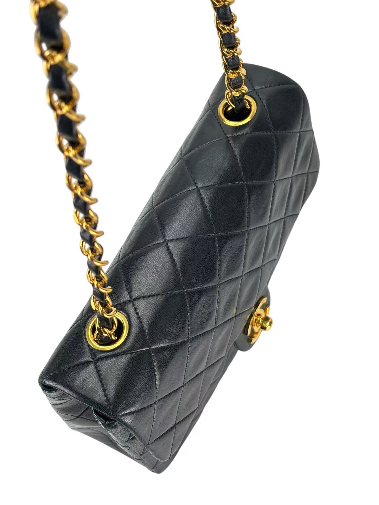 CHANEL - Black Lambskin Mini Classic Square Flap Shoulder Bag 20