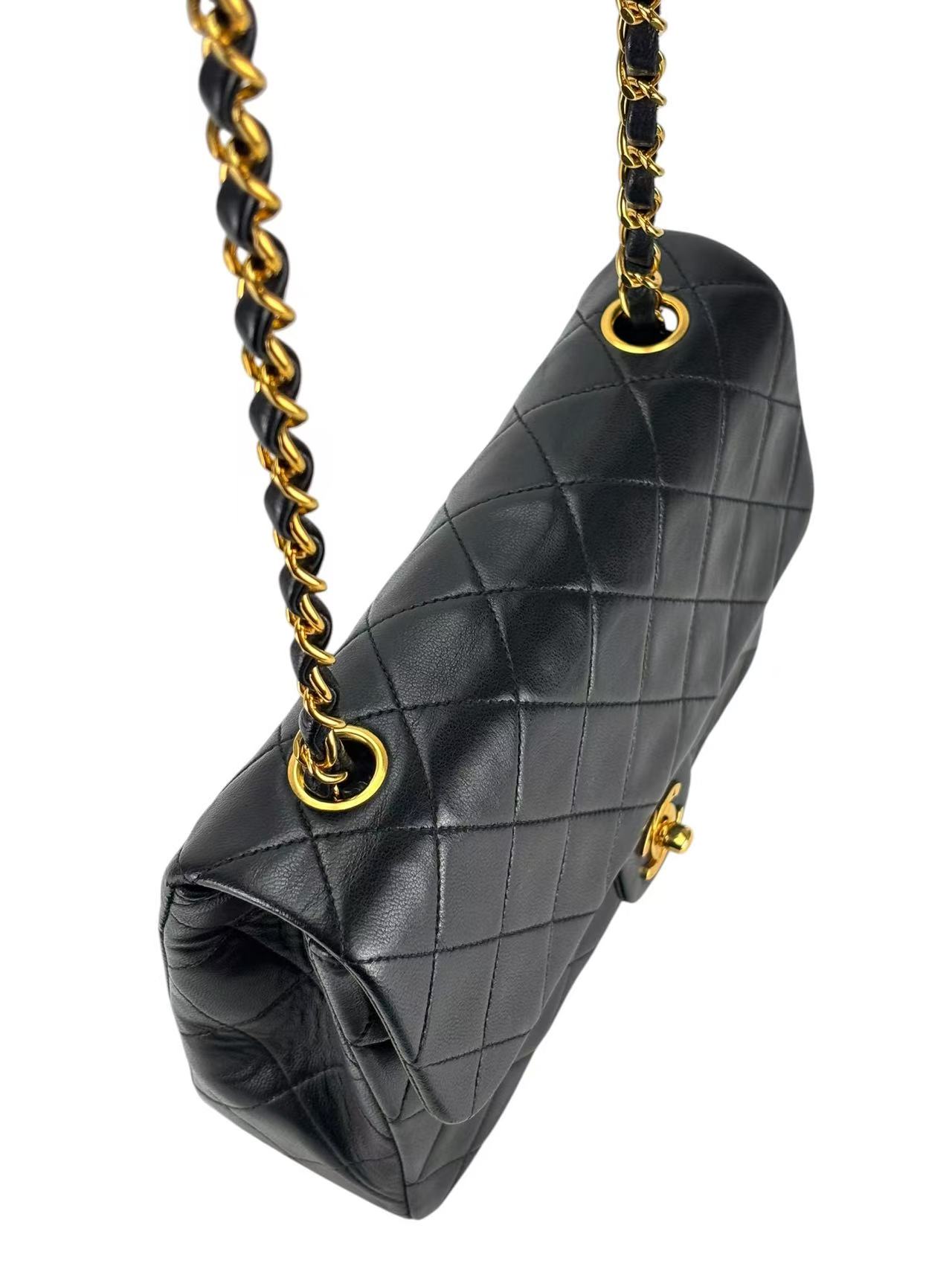 CHANEL - Black Lambskin Mini Classic Square Flap Shoulder Bag 20
