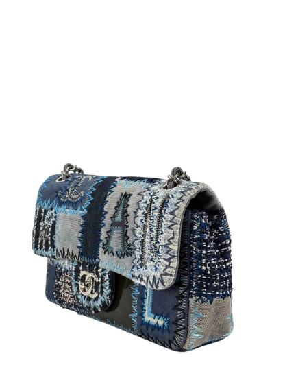 CHANEL - Blue Denim Patchwork Flap Bag Silver Hardware