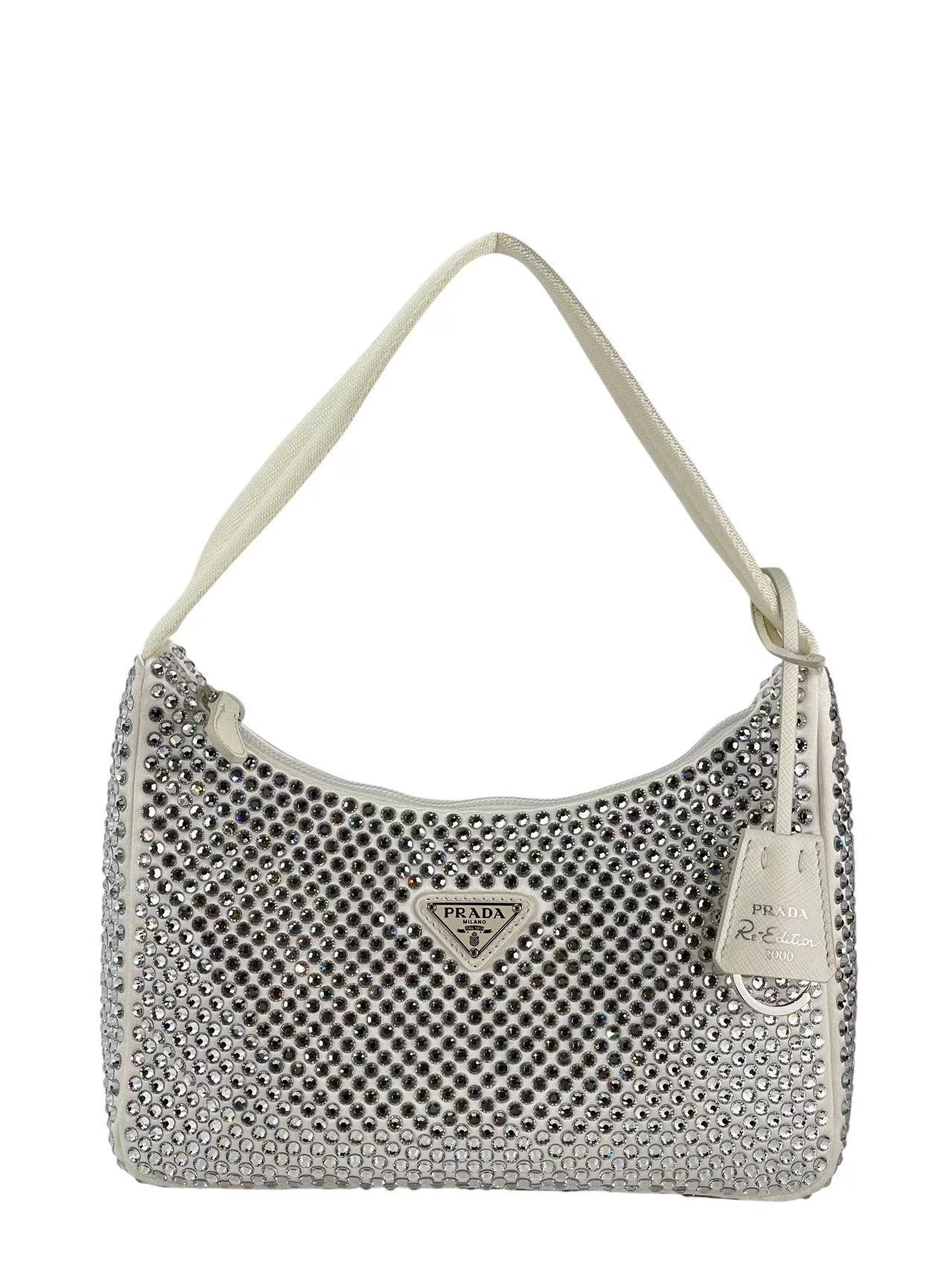 PRADA - White Satin Crystal Hobo Bag