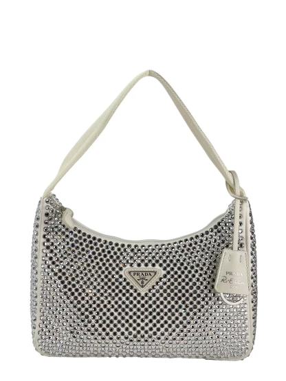 PRADA - White Satin Crystal Hobo Bag