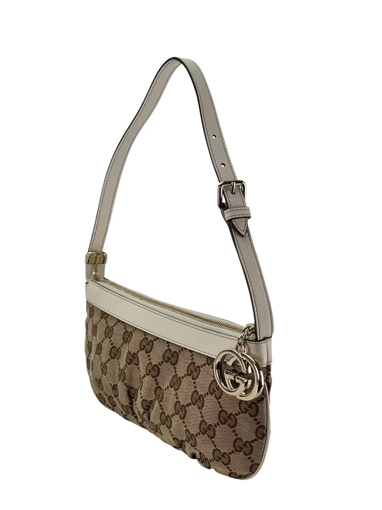 GUCCI - Beige Canvas Pochette Shoulder Bag