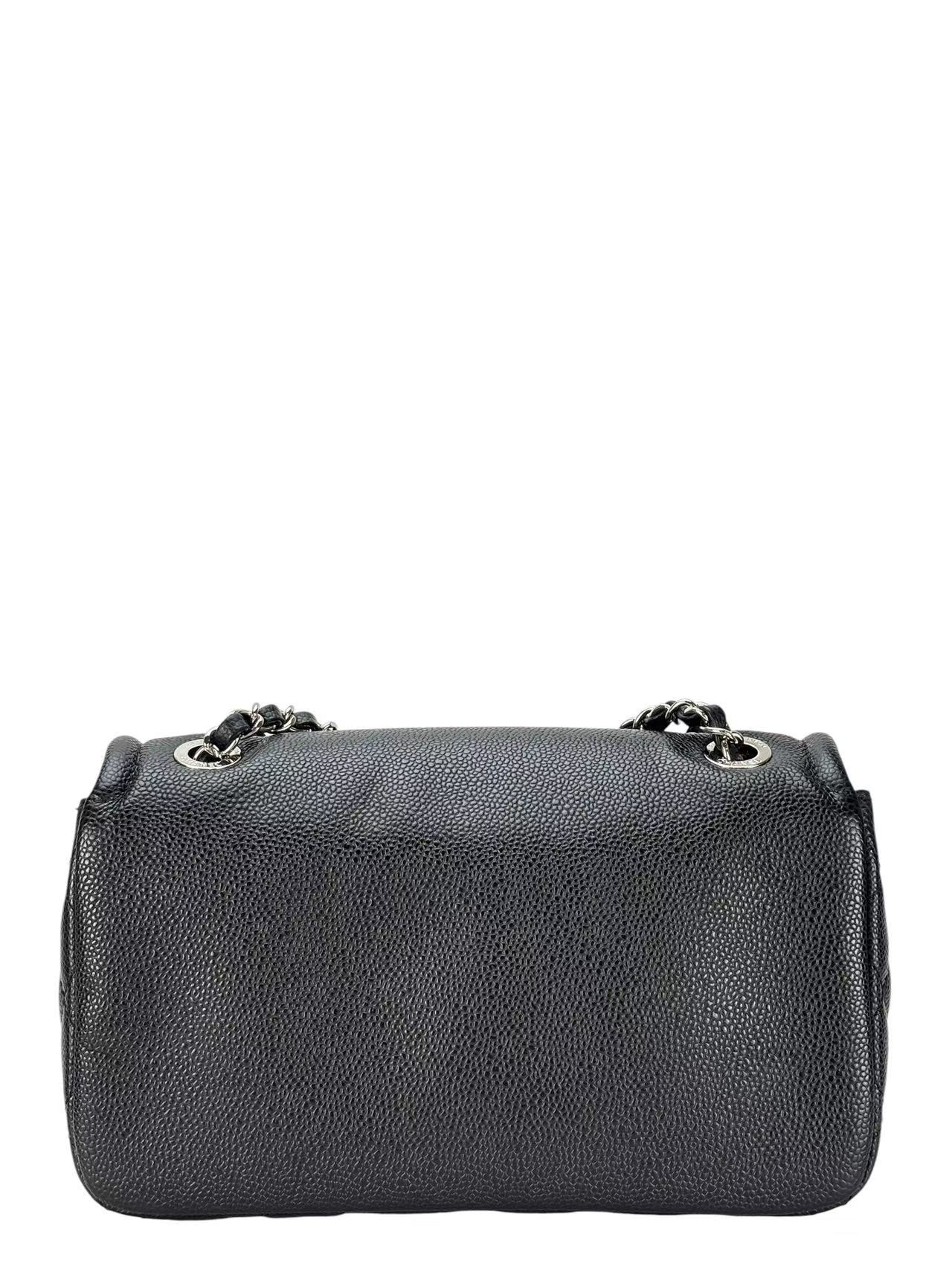 CHANEL - CC Logo Chain Shoulder Bag Black Caviar Sliver Hardware