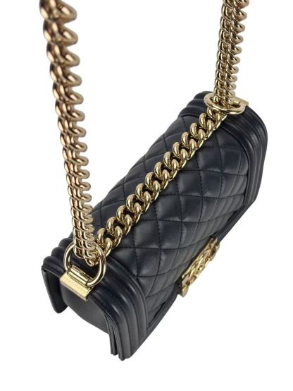 CHANEL - Small Boy Flap Bag Black Caviar Metal Gold