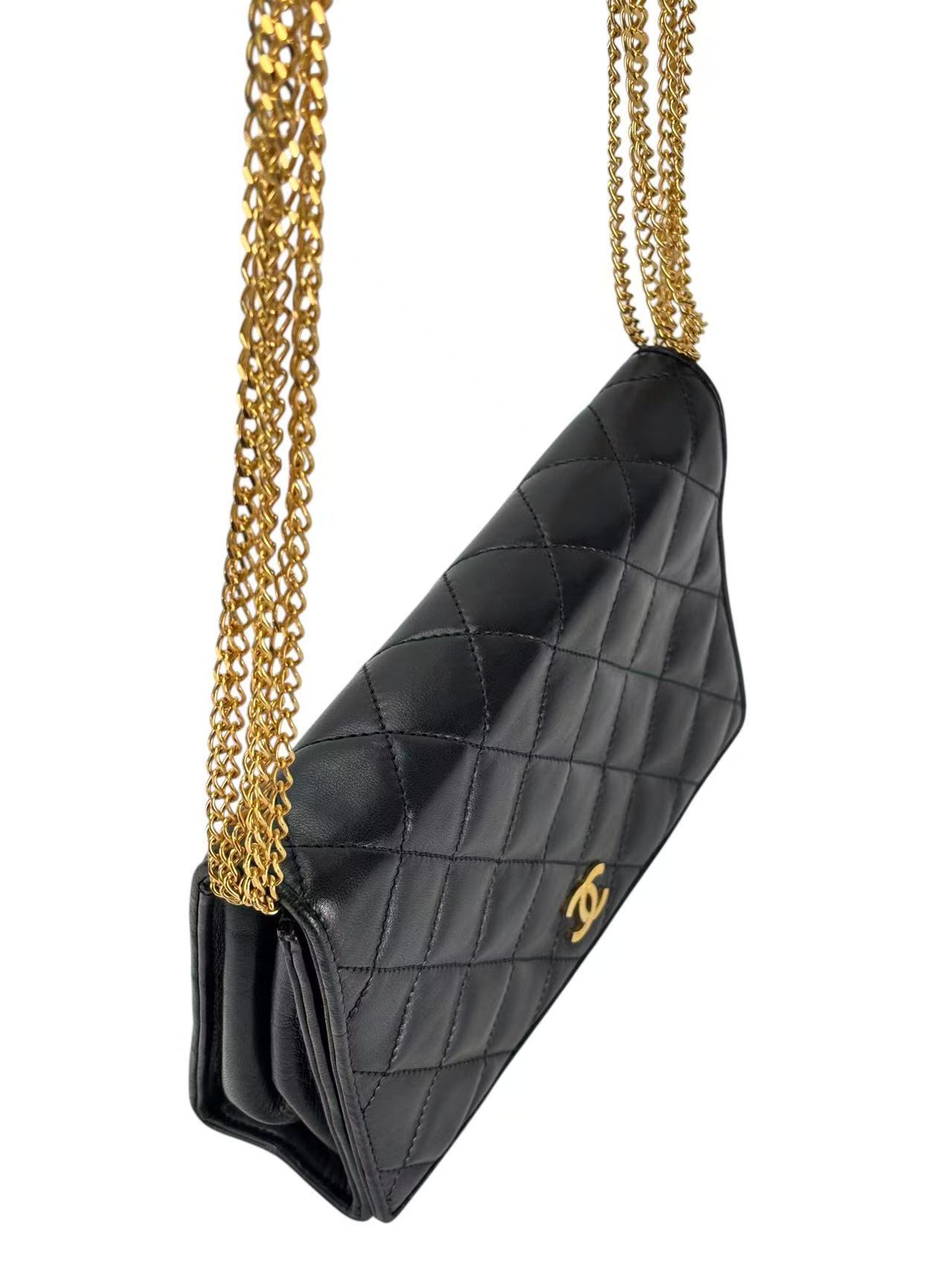CHANEL - Full Flap Shoulder Bag Black Lambskin Gold Hardware