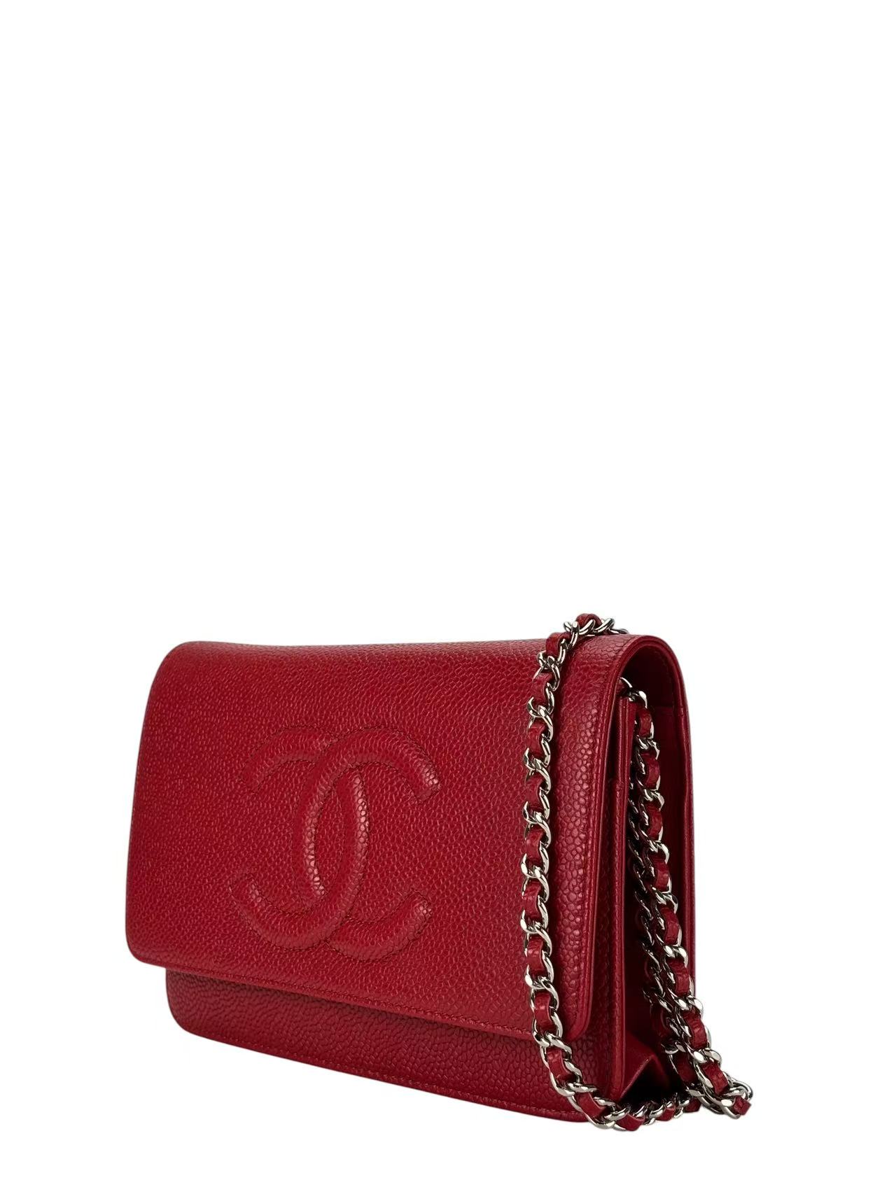 CHANEL - Red Caviar Wallet on Chain Silver-Tone Metal (WOC)