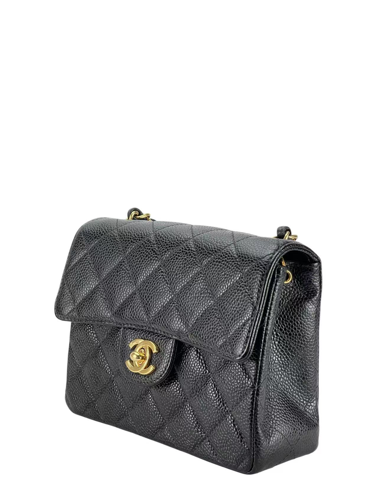 CHANEL - Black Caviar Mini Classic Square Flap Shoulder Bag 17