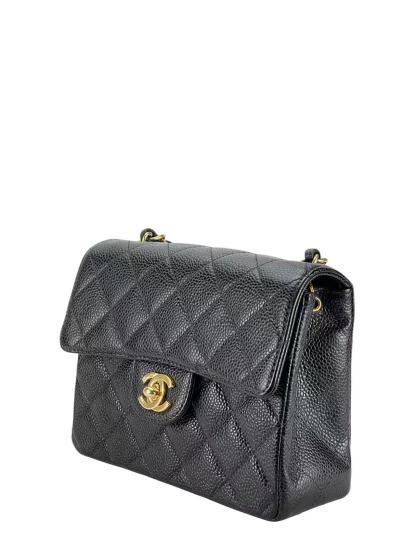 CHANEL - Black Caviar Mini Classic Square Flap Shoulder Bag 17