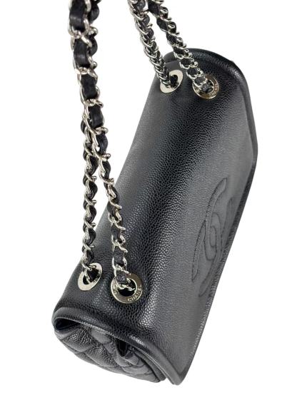 CHANEL - CC Logo Chain Shoulder Bag Black Caviar Sliver Hardware