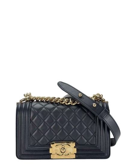 CHANEL - Small Boy Flap Bag Black Caviar Metal Gold
