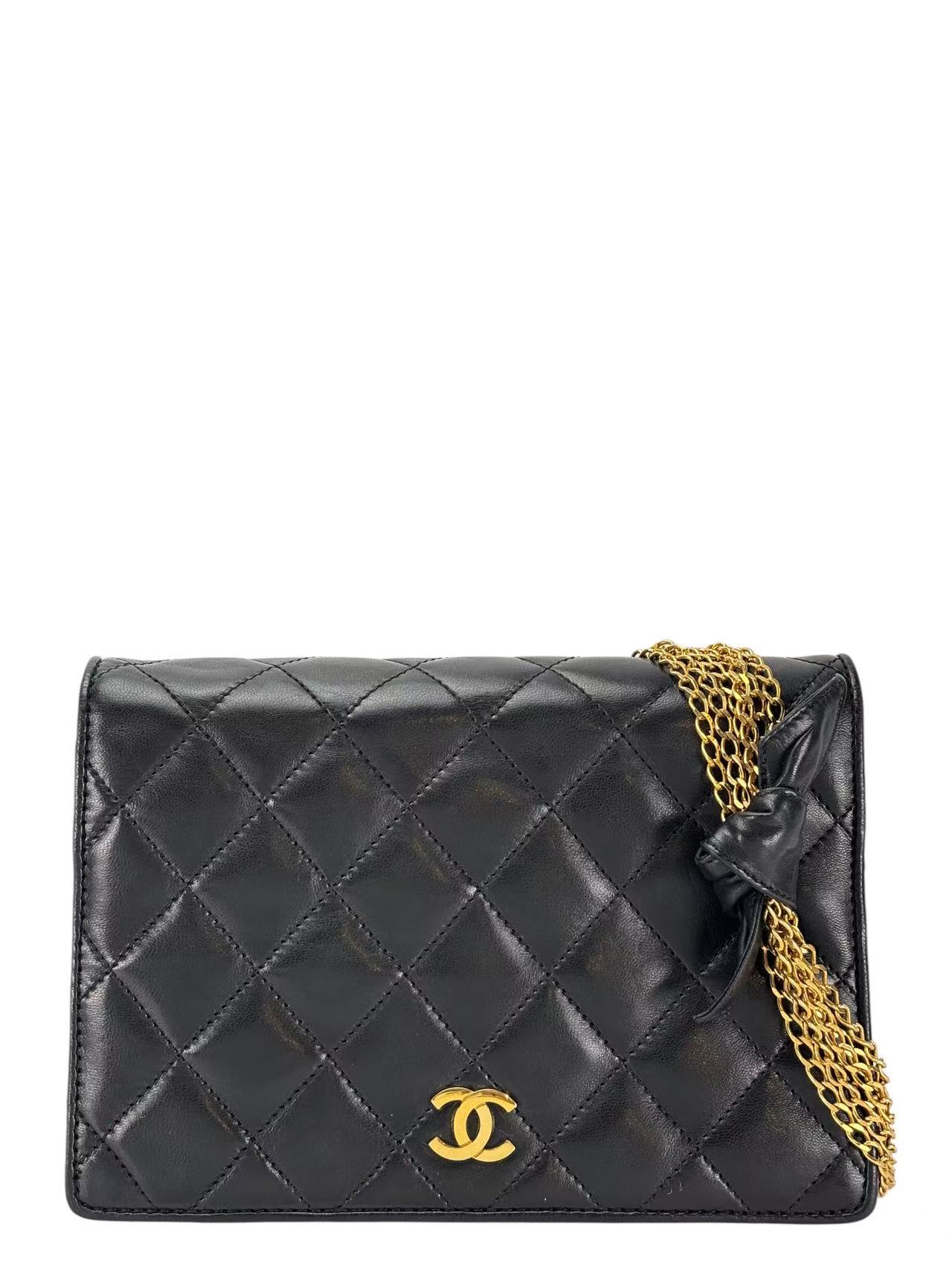 CHANEL - Full Flap Shoulder Bag Black Lambskin Gold Hardware