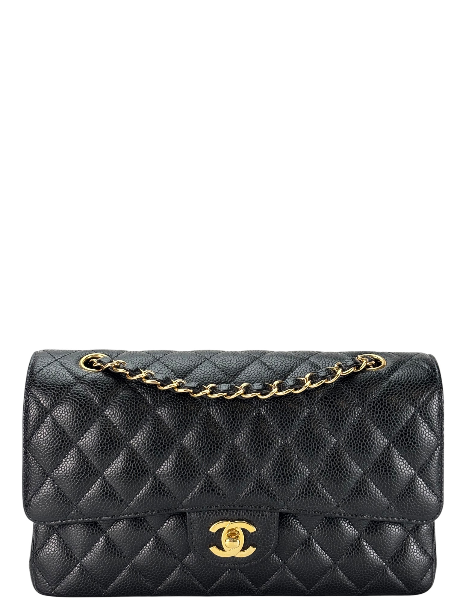 CHANEL - Medium Classic Double Flap Bag Black Caviar Gold Hardware (CF25) 