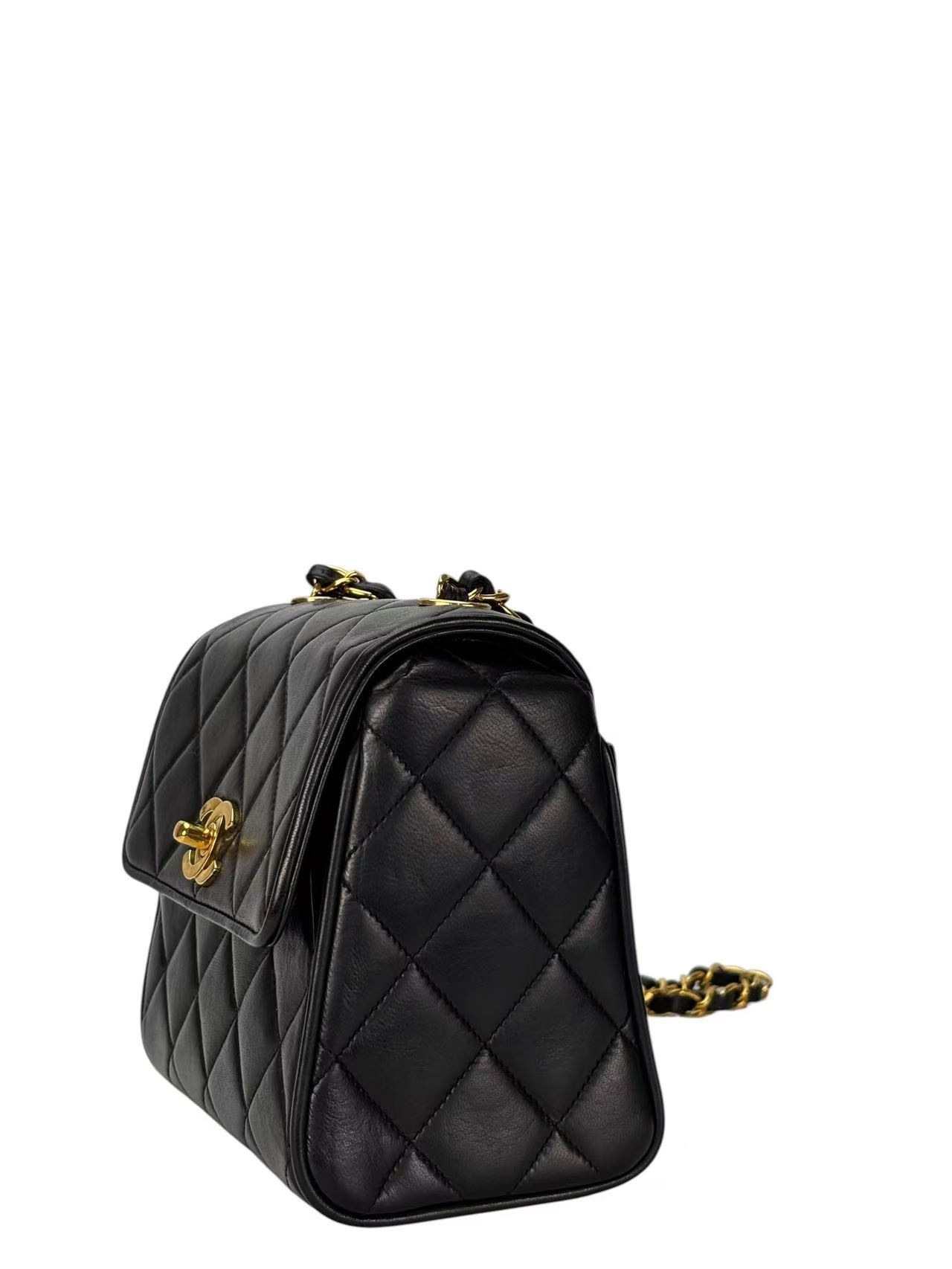 CHANEL - Black Calfskin Mini Box Chain Bag Gold Hardware