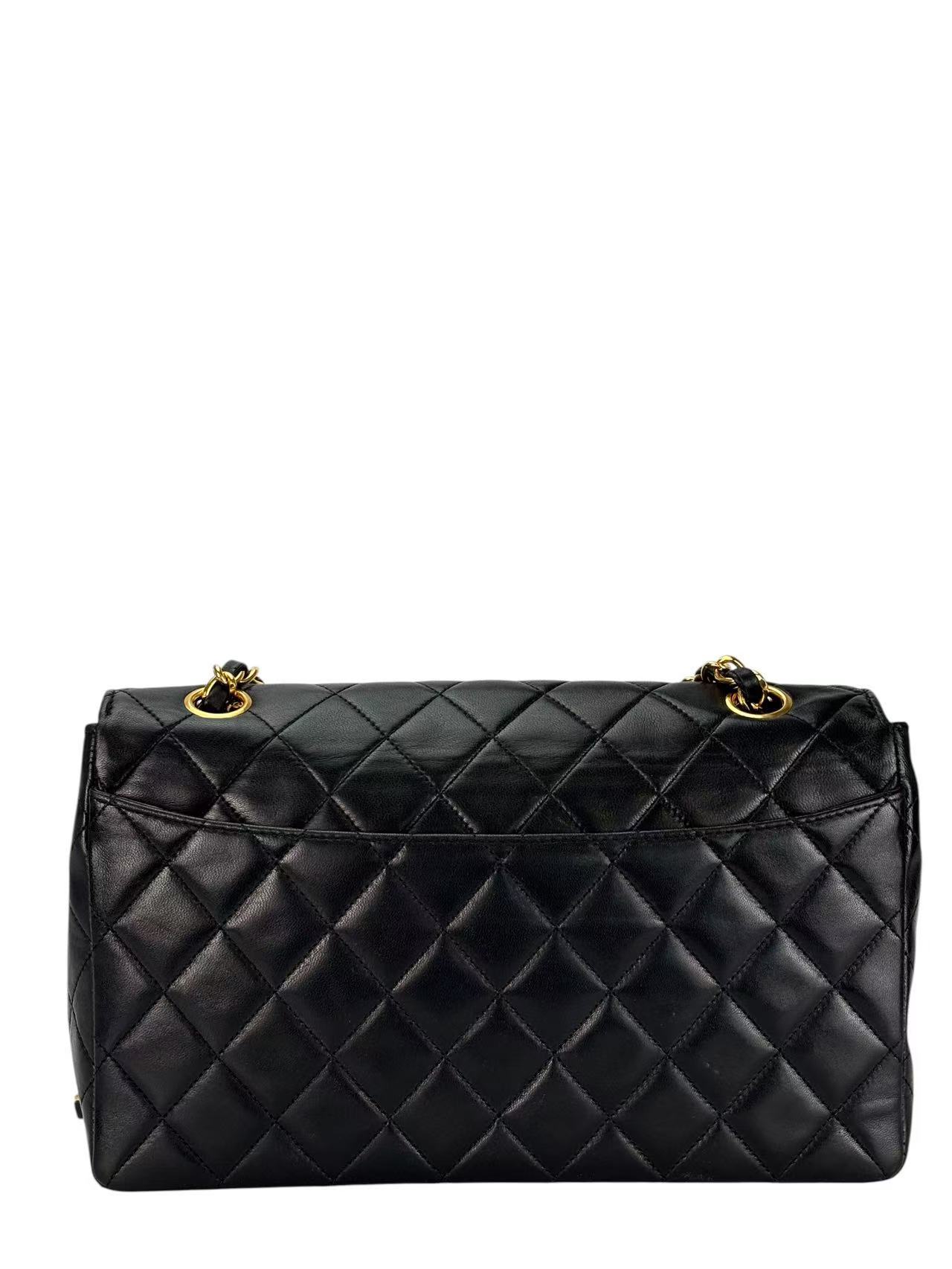 CHANEL - Black Lambskin Matelasse Pouch Attached Bag Gold Hardware