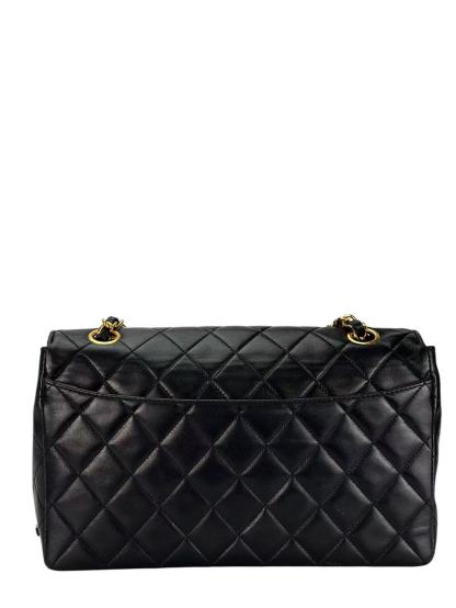 CHANEL - Black Lambskin Matelasse Pouch Attached Bag Gold Hardware