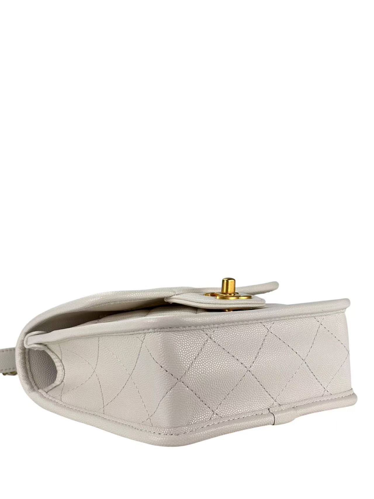 CHANEL - Caviar 2-Way Top Handle Bag White  Gold Hardware