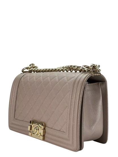 CHANEL - Medium Boy Flap Bag Beige Caviar Metal Gold
