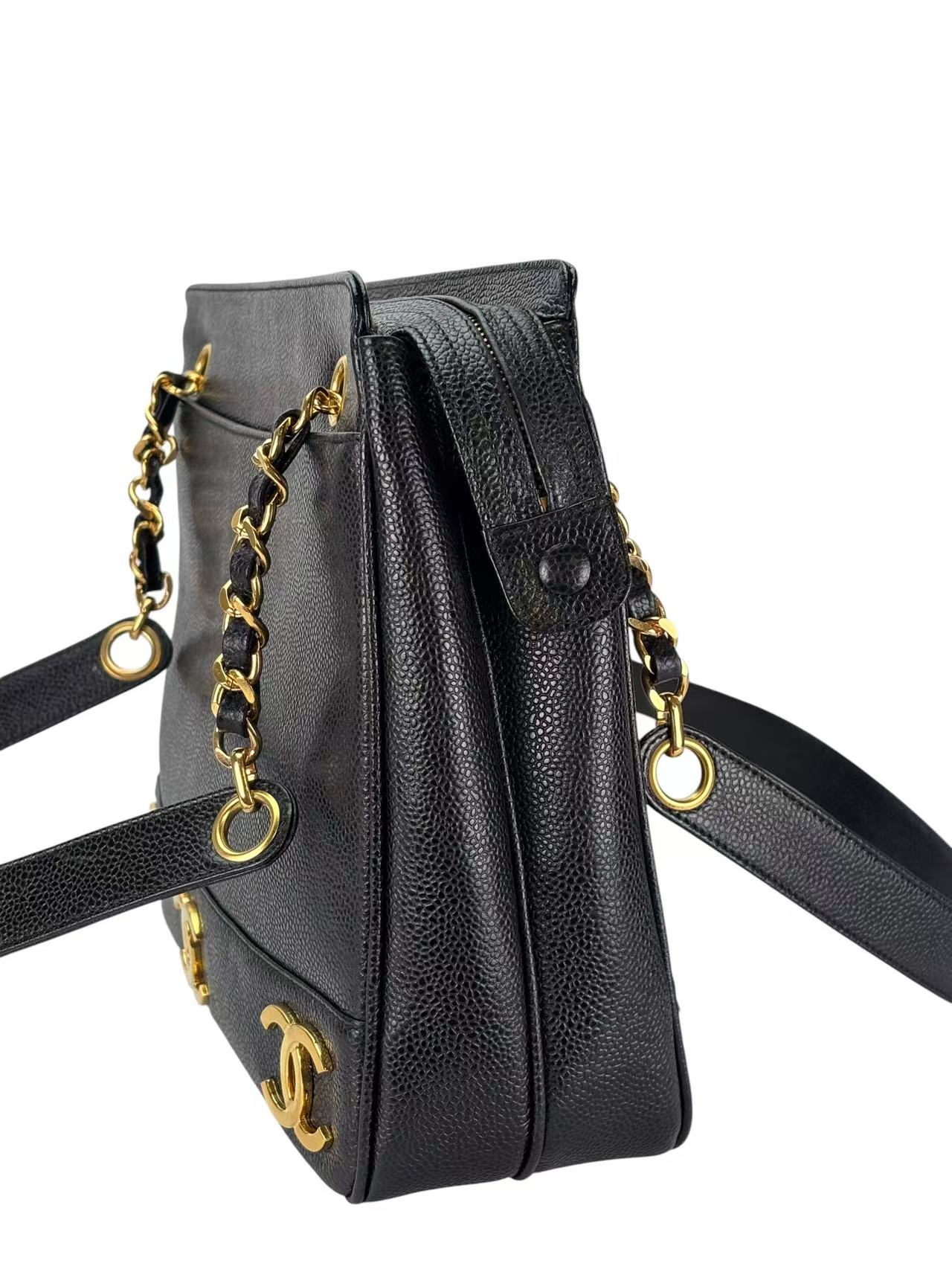 CHANEL - Black Caviar Triple CC Shoulder Tote Bag
