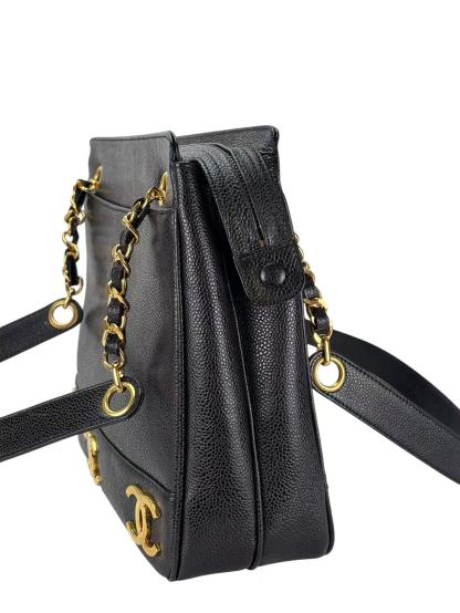 CHANEL - Black Caviar Triple CC Shoulder Tote Bag