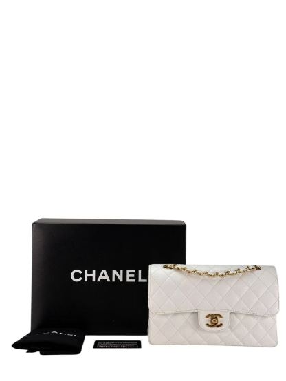 CHANEL - Double Face Small Classic Double Flap Bag White Caviar Gold Hardware (CF23)