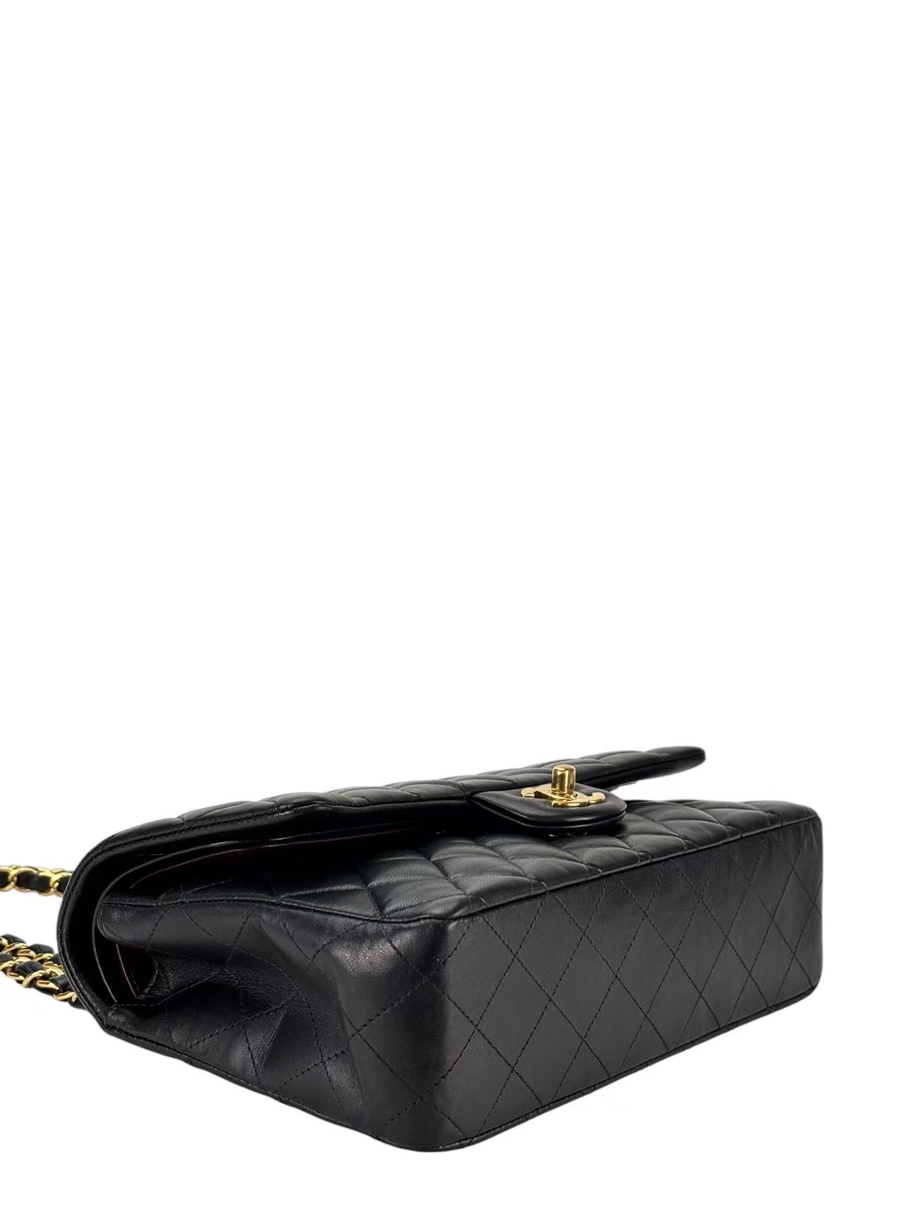 CHANEL - Medium Classic Double Flap Bag Black Lambskin Gold Hardware (CF25)