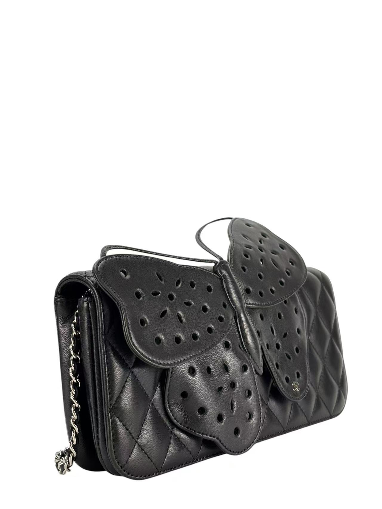 CHANEL - Matelasse Chain Shoulder Bag Butterfly Black Lambskin Sliver Hardware