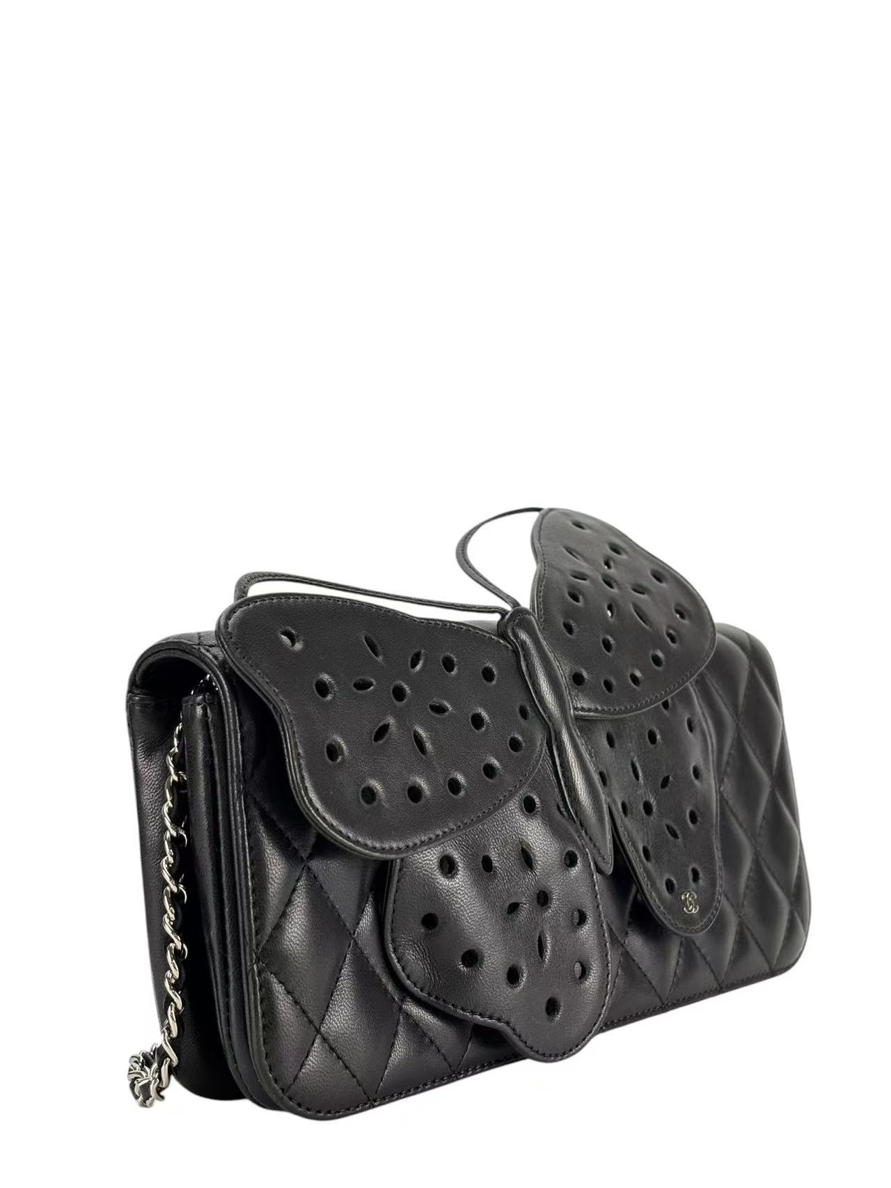 CHANEL - Matelasse Chain Shoulder Bag Butterfly Black Lambskin Sliver Hardware