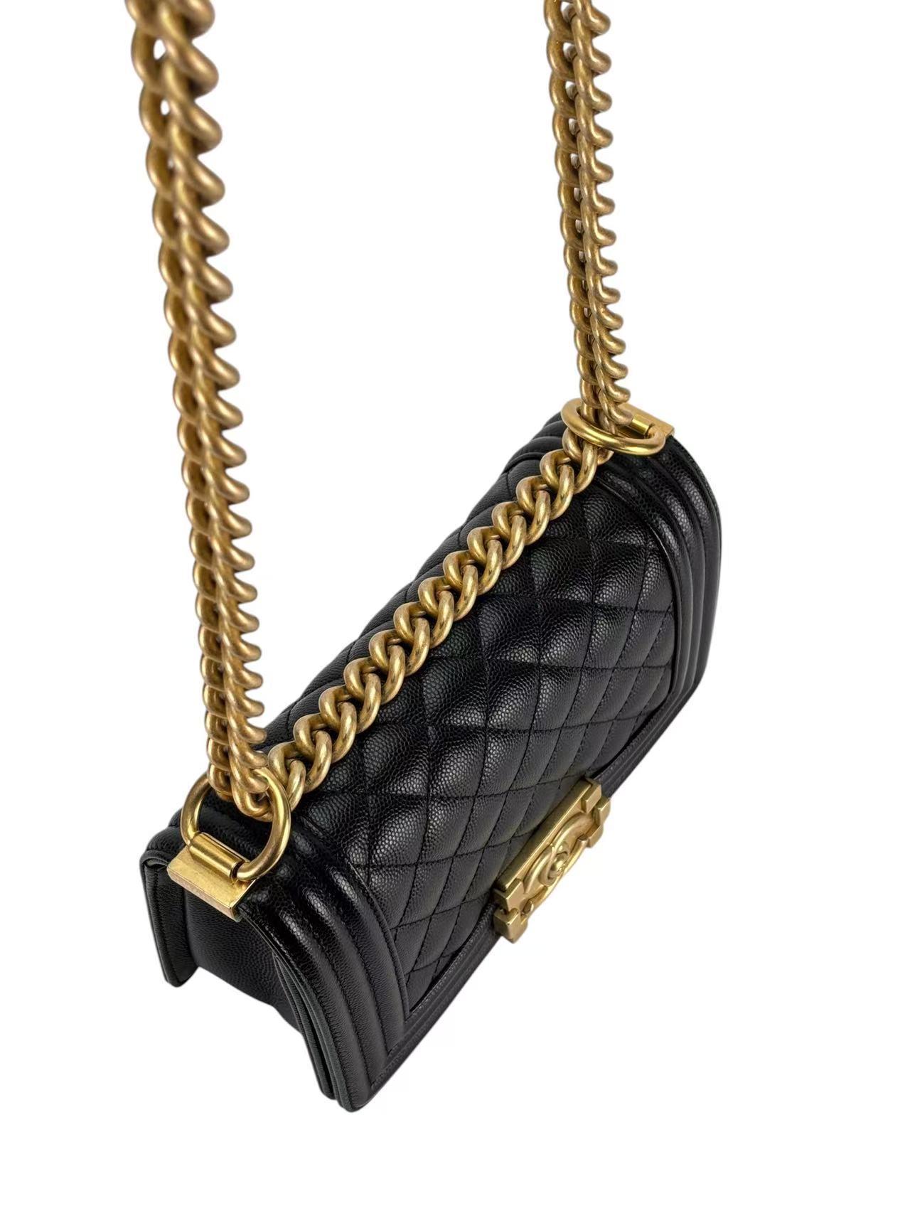 CHANEL - Small Boy Flap Bag Black Caviar Gold Hardware