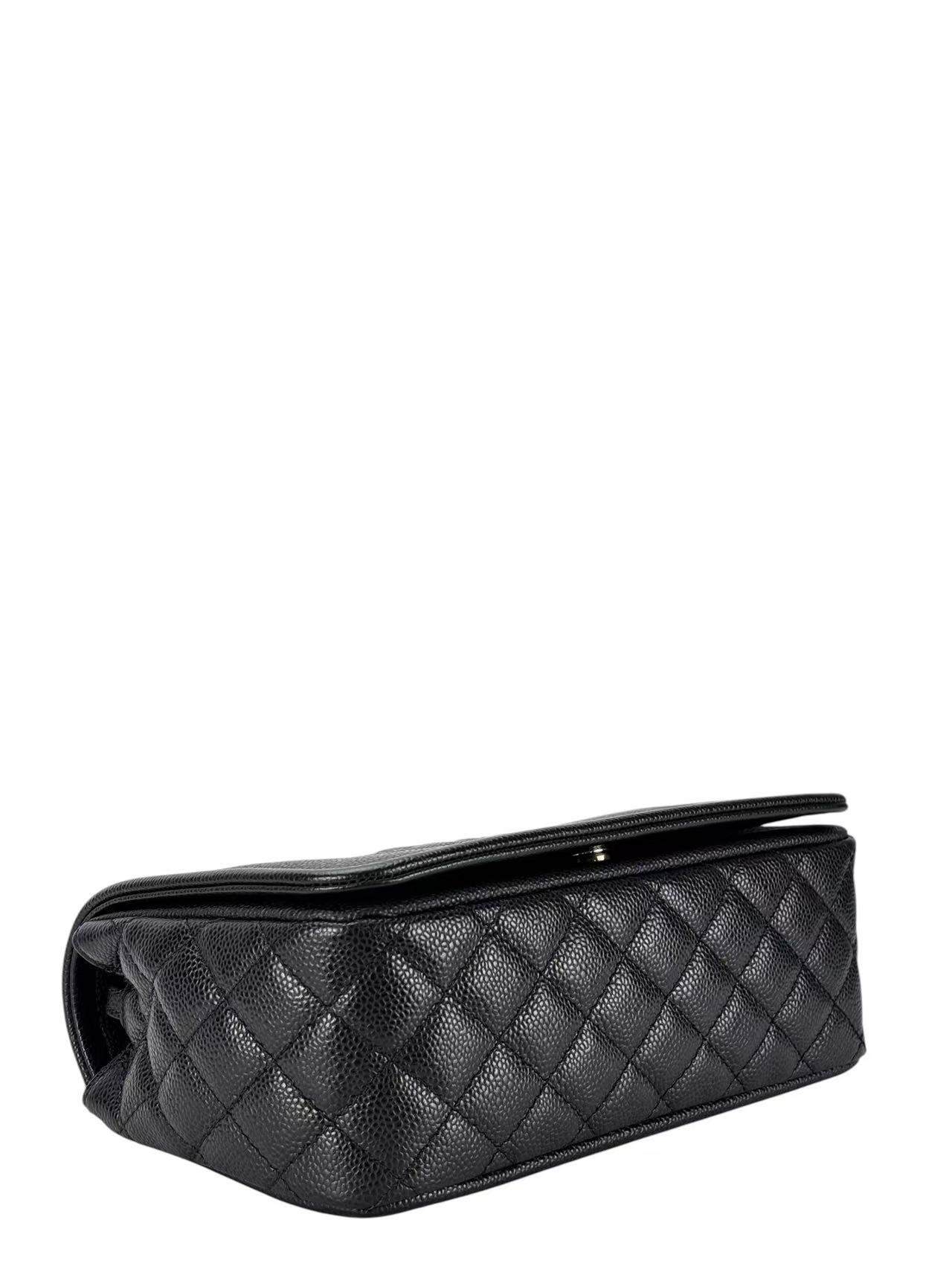 CHANEL - CC Logo Chain Shoulder Bag Black Caviar Sliver Hardware