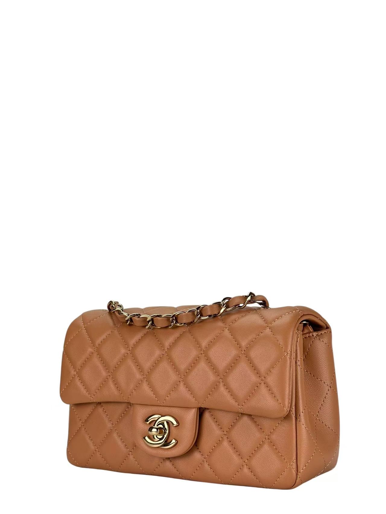 CHANEL -  Caviar Mini Flap Shoulder Bag Dark Beige Gold Hardware