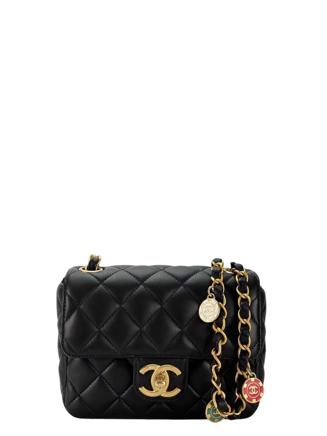 CHANEL - 23C Black Lambskin CC Charm Chain Shoulder Bag – Camellia