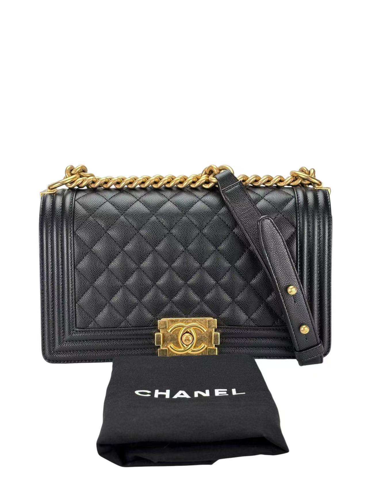 CHANEL - Medium Boy Flap Bag Black Caviar Gold Hardware