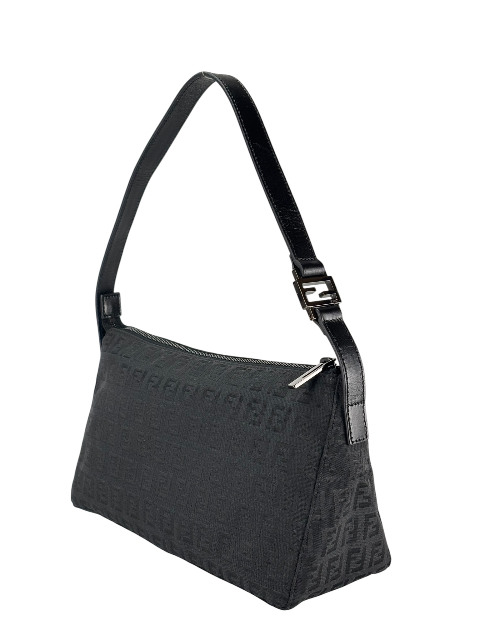 FENDI - Zucchino Canvas Leather Shoulder Bag Hand Bag Black