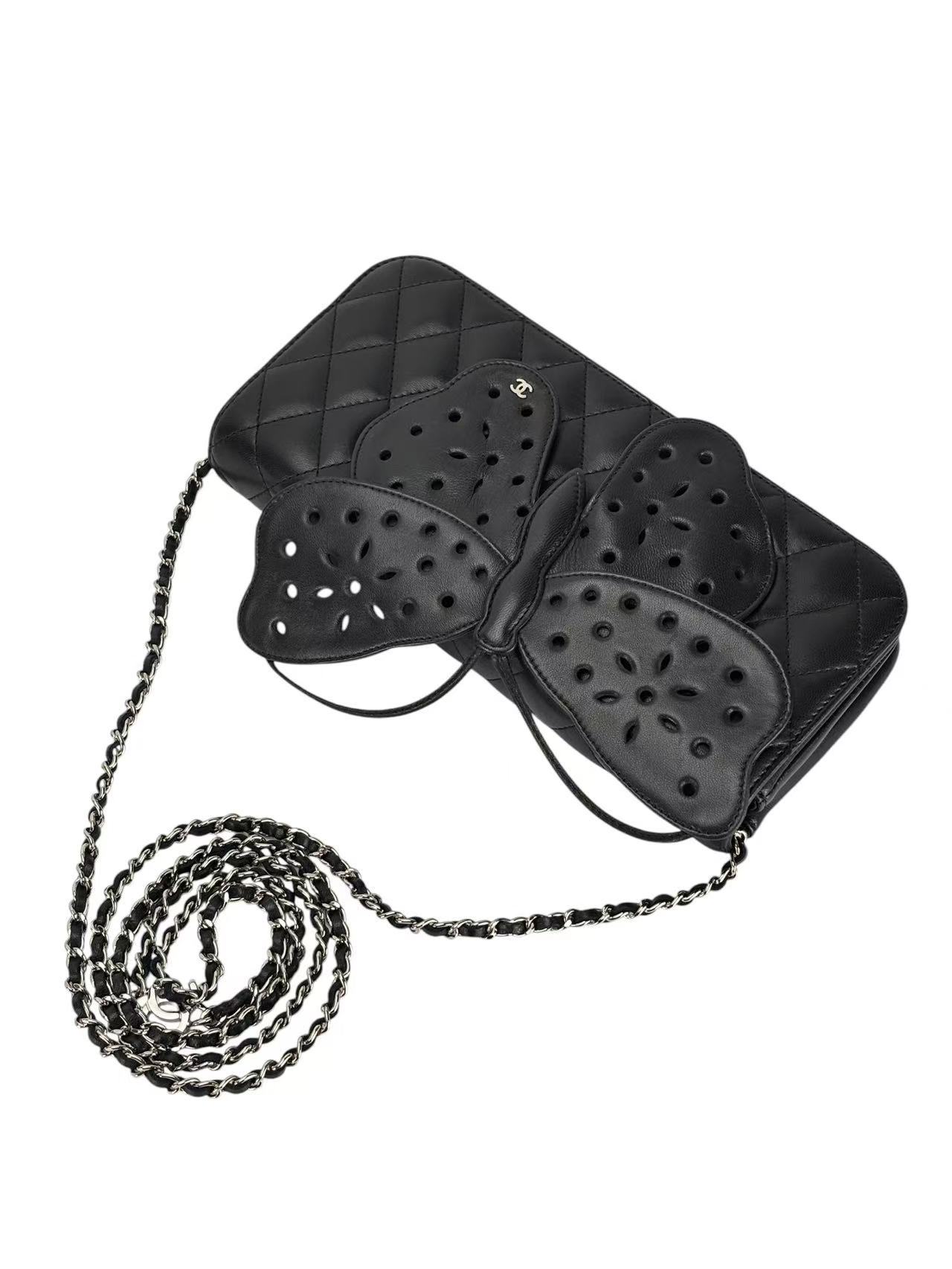 CHANEL - Matelasse Chain Shoulder Bag Butterfly Black Lambskin Sliver Hardware