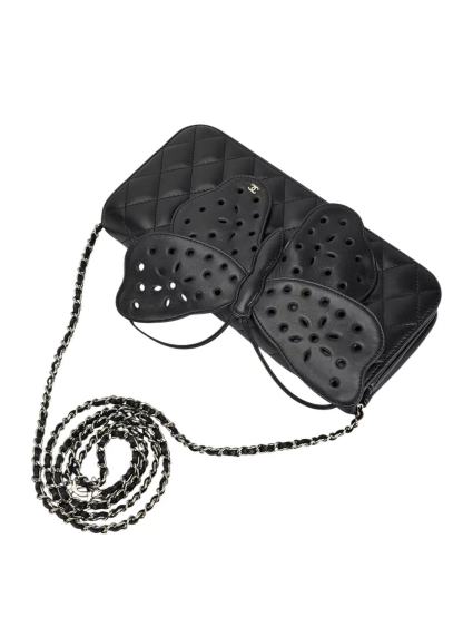 CHANEL - Matelasse Chain Shoulder Bag Butterfly Black Lambskin Sliver Hardware