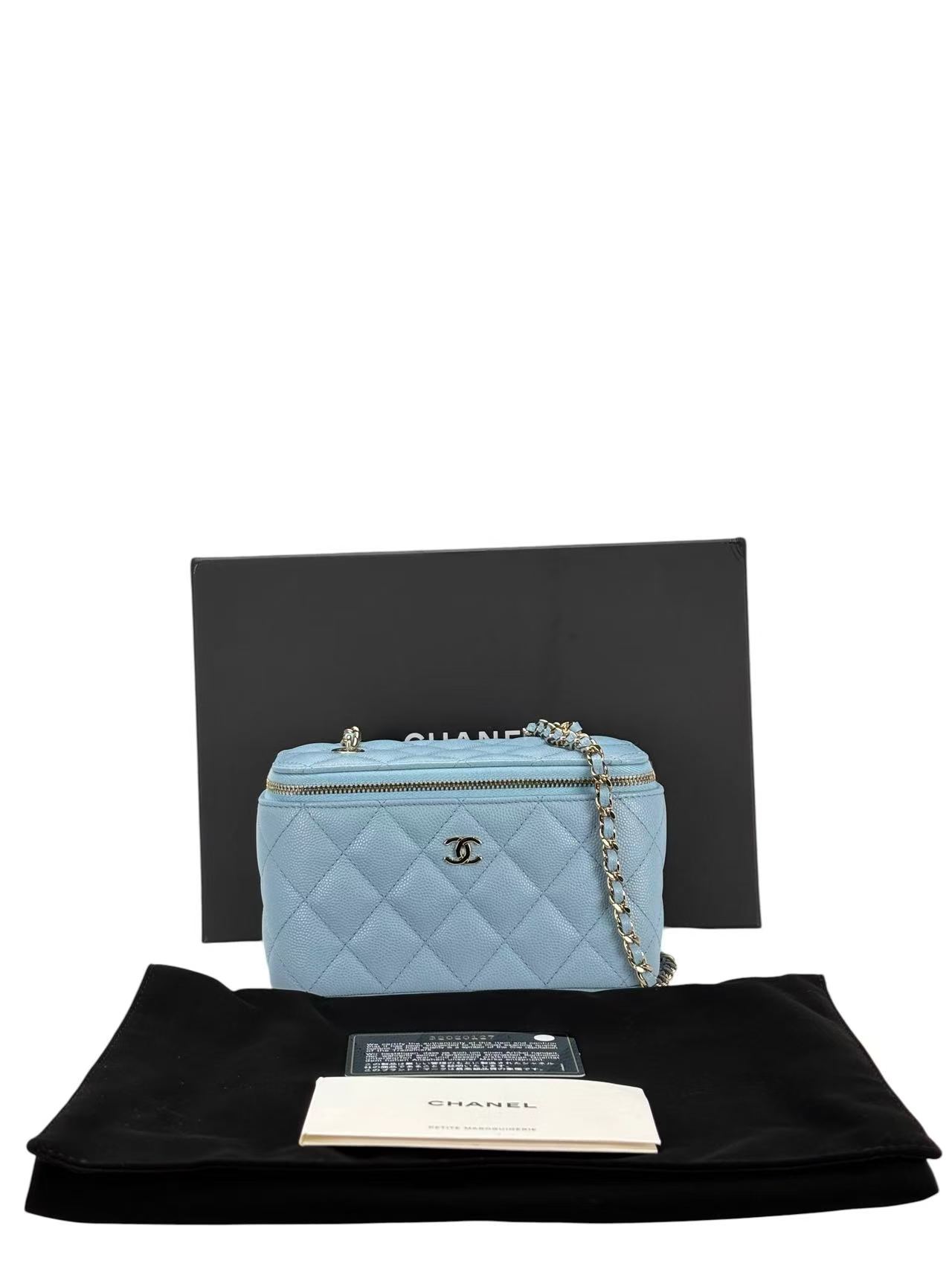 CHANEL - Small Vanity Case With Chain Blue Caviar