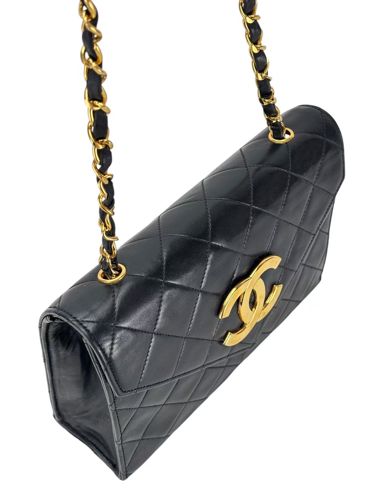 CHANEL - Big CC Logo Shoulder Bag Black Lambskin Gold Hardware