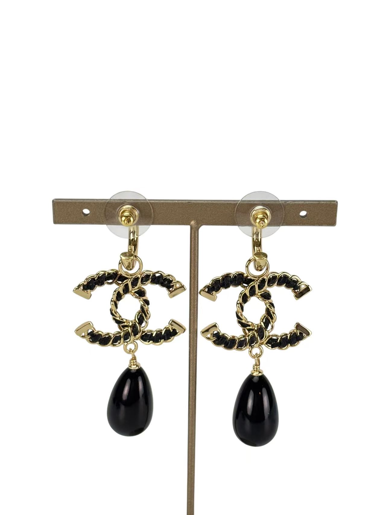 CHANEL - I24K Black Gold CC Teardrop Earrings