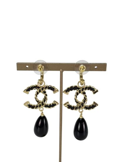 CHANEL - I24K Black Gold CC Teardrop Earrings