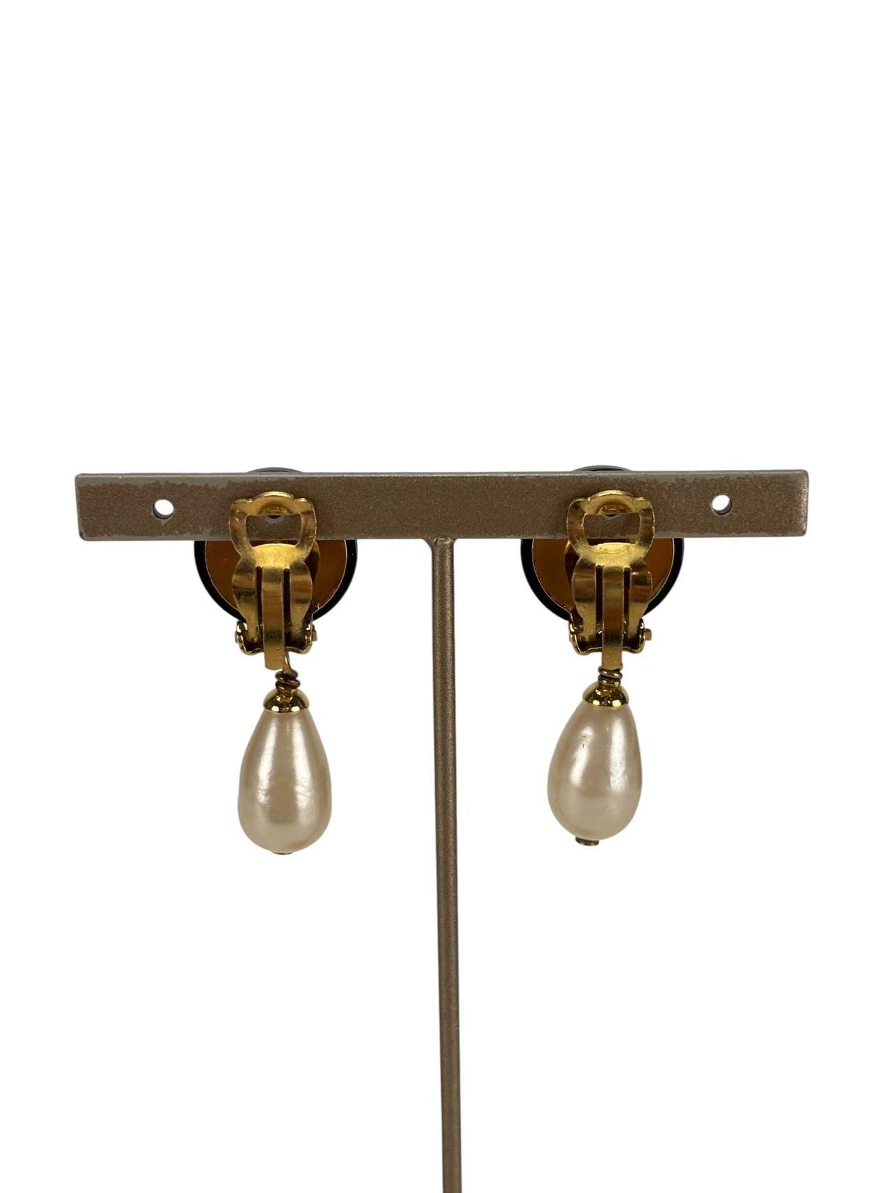 CHANEL - 94A Black CC Faux Pearl Drop Earrings